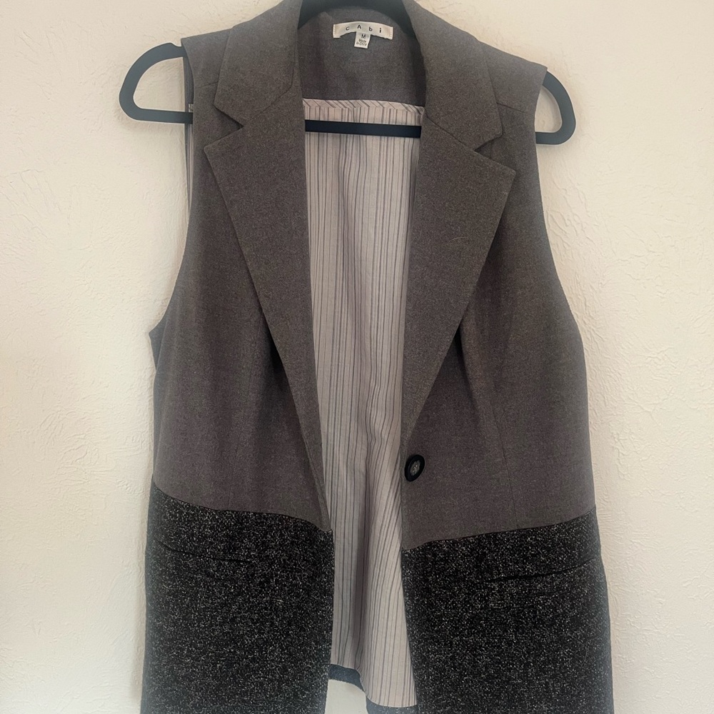 Cabi Over The Moon Gray Two Tone Single Button Front Vest - Picture 3 of 4